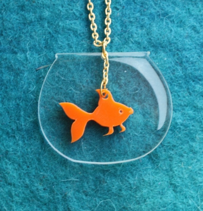 Goldfish Necklace,PlexiglassJewelry,Lasercut Acrylic,Gifts Under 25