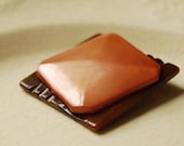 Vintage Button Brooch Peach Squared Vintage Button Jewelry, Peach Brown