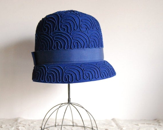1960s Vintage Hat Mod Cloche Valerie Modes Cobalt Blue Wool