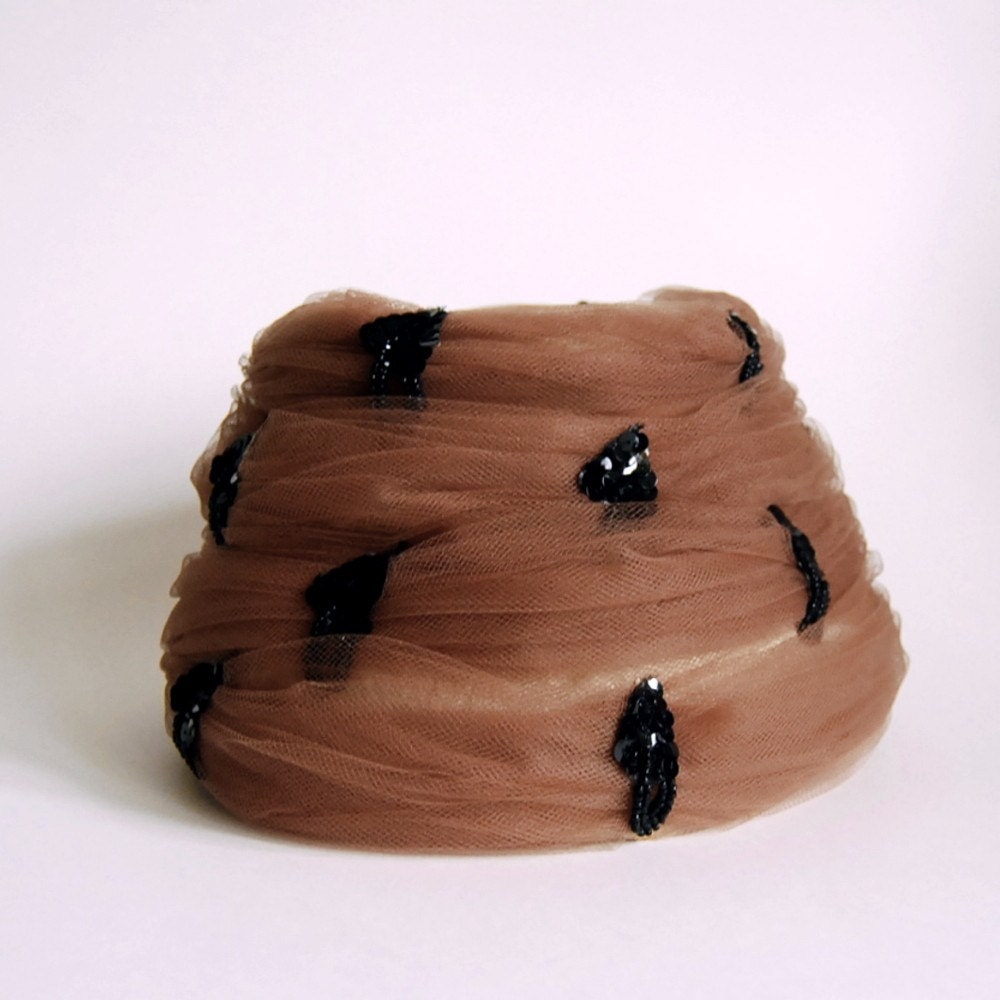 Vintage Tulle and Sequin Toque Hat by Luci Puci, circa 1950s to 60s
