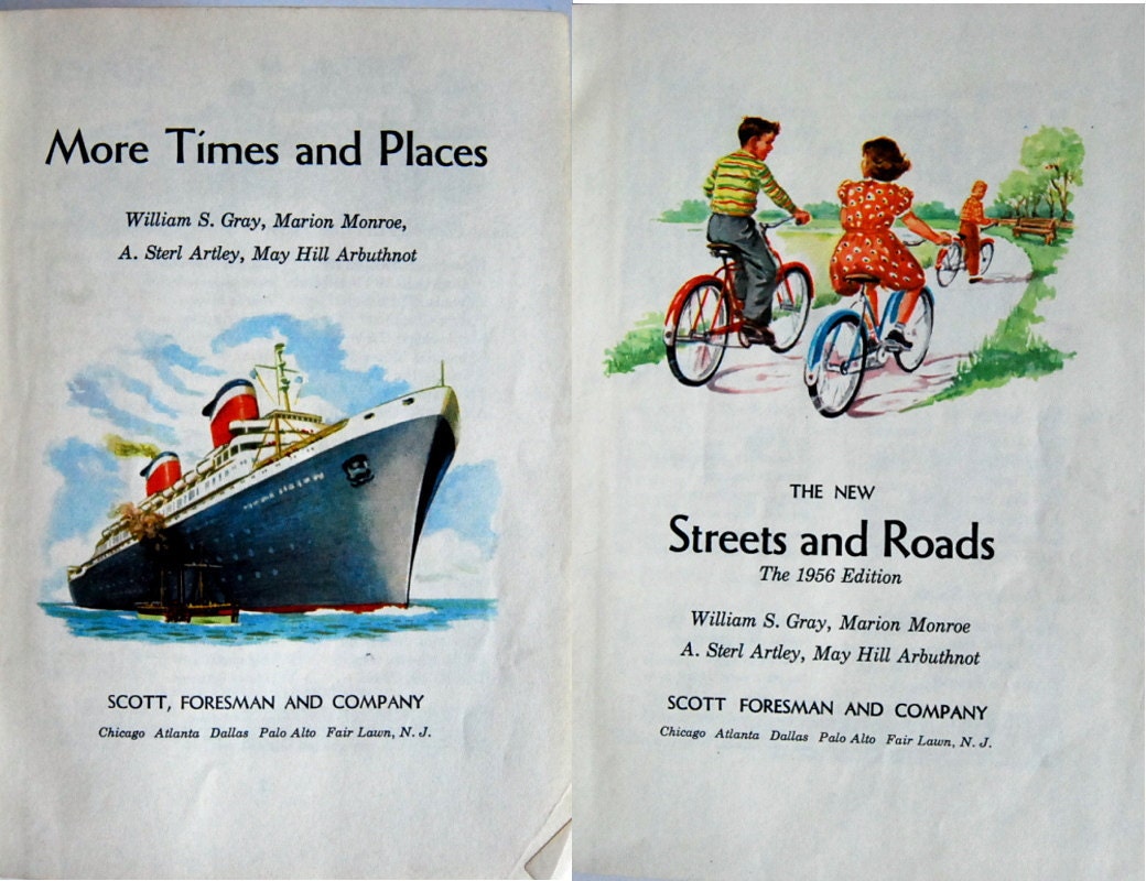 1950s Vintage Books New Streets and Roads, More Times and Places, Dick and Jane Series Childrens Readers