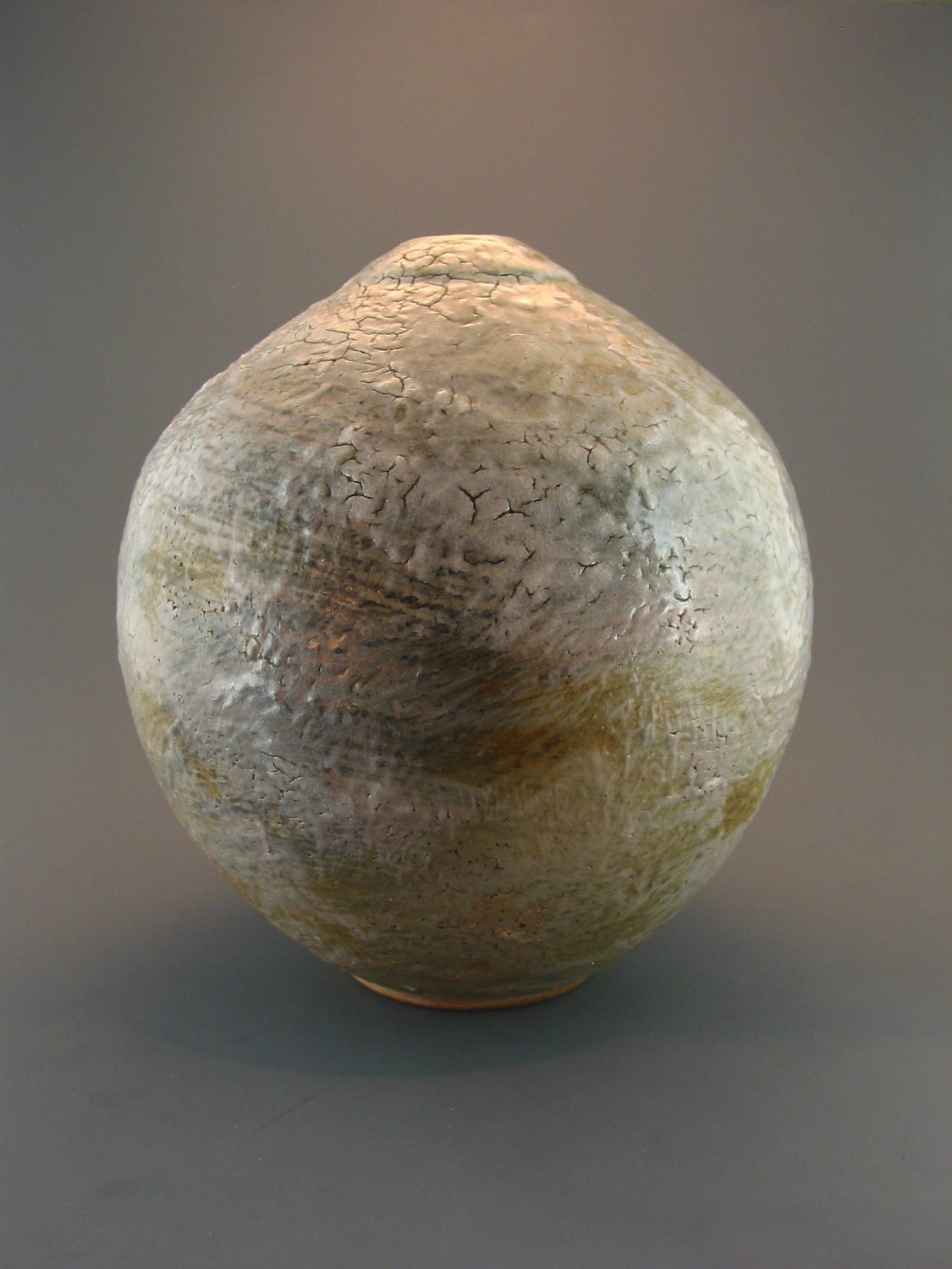 Large Shino Vase, wood-fired stoneware w/ crawling shino and natural ash glazes