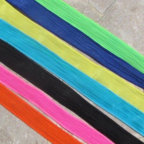 Neon Sizzle Dyed Silk Ribbon Assortment Red Turquoise Chartreuse Pink
