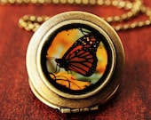 Photo Locket - Monarch - Orange and Black Butterfly Photo Locket