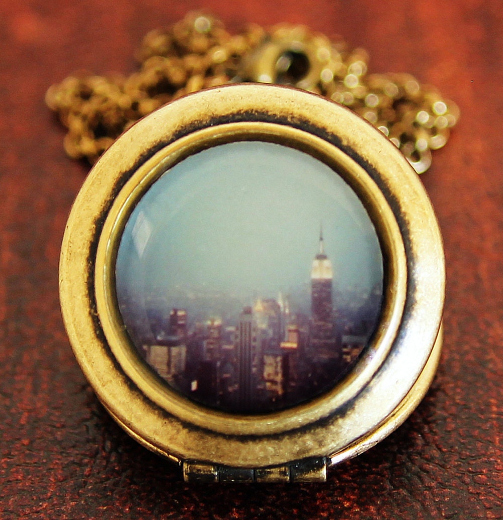 Photo Locket - New York Nights - New York City Skyline At Night Wearable Art Locket Necklace