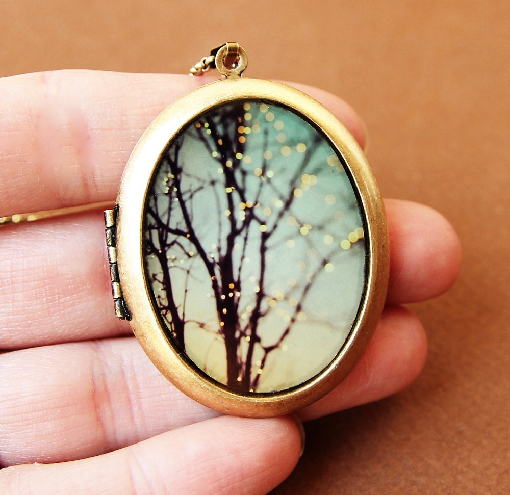 Sparkle and Dance - Large Oval Photo Locket Necklace