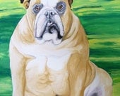 Original English Bulldog Dog Pet Portrait Art Watercolor Painting-Carla Smale