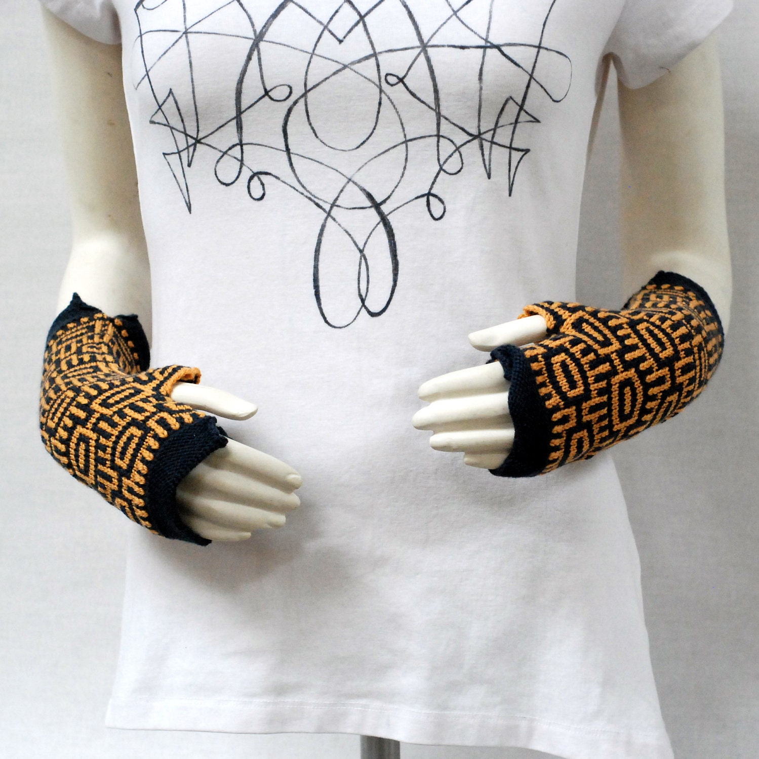 Knit Sunflower Mitts Organic Merino Yellow Gray Grellow