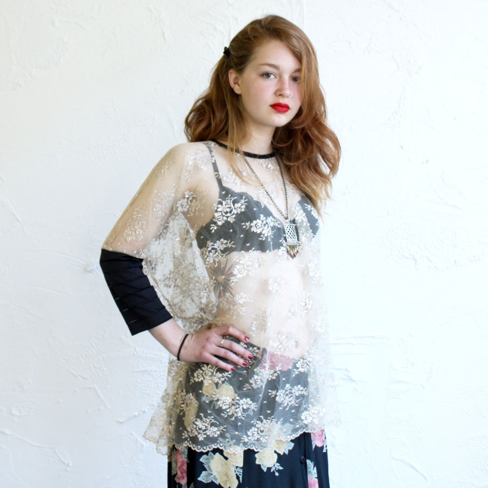 Box T - Delicate Taupe lace with Silver Metallic details - One Size