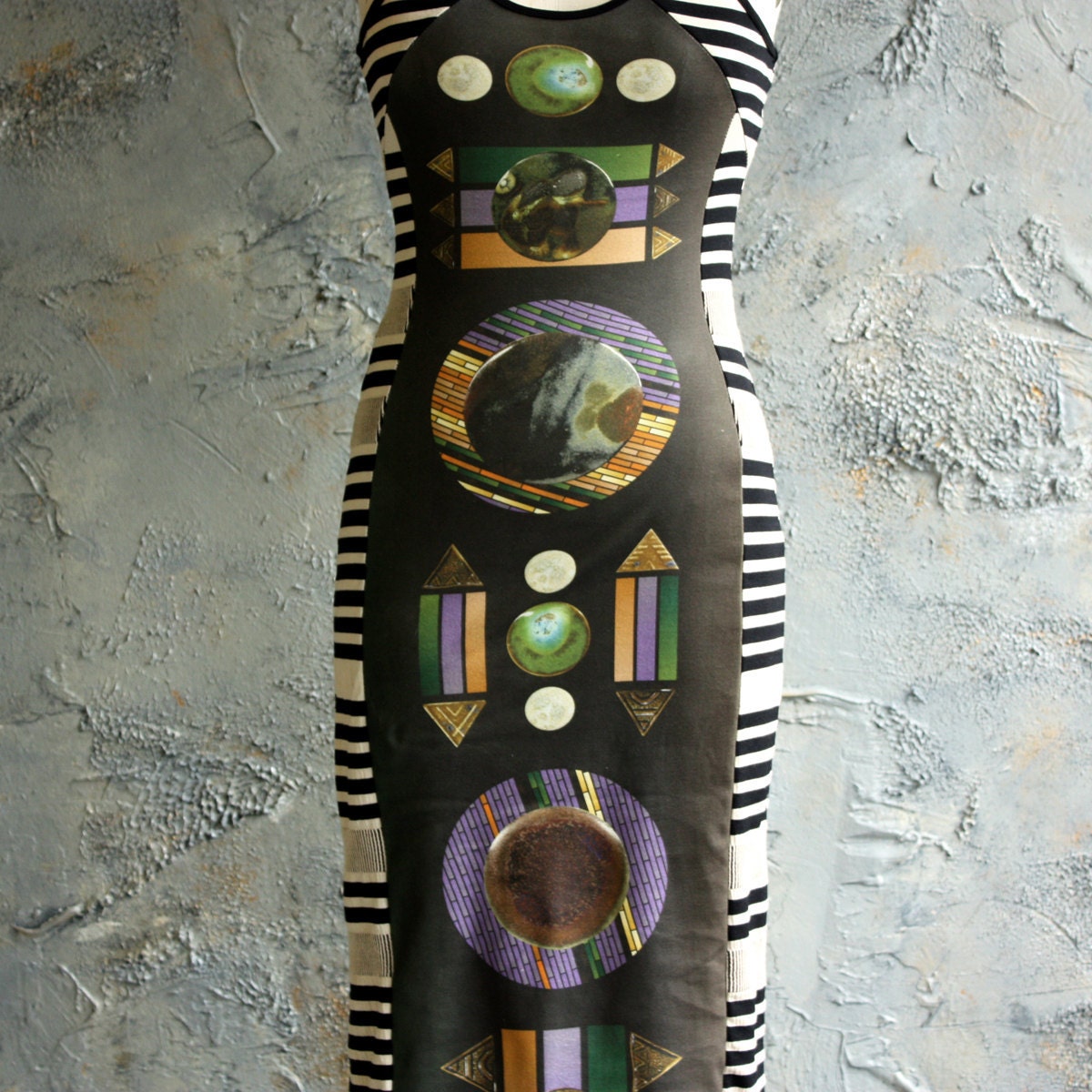Totem Racerback Tank Dress - Textured Striped Jersey and Digitally Printed Organic Cotton - XS, S, M or L