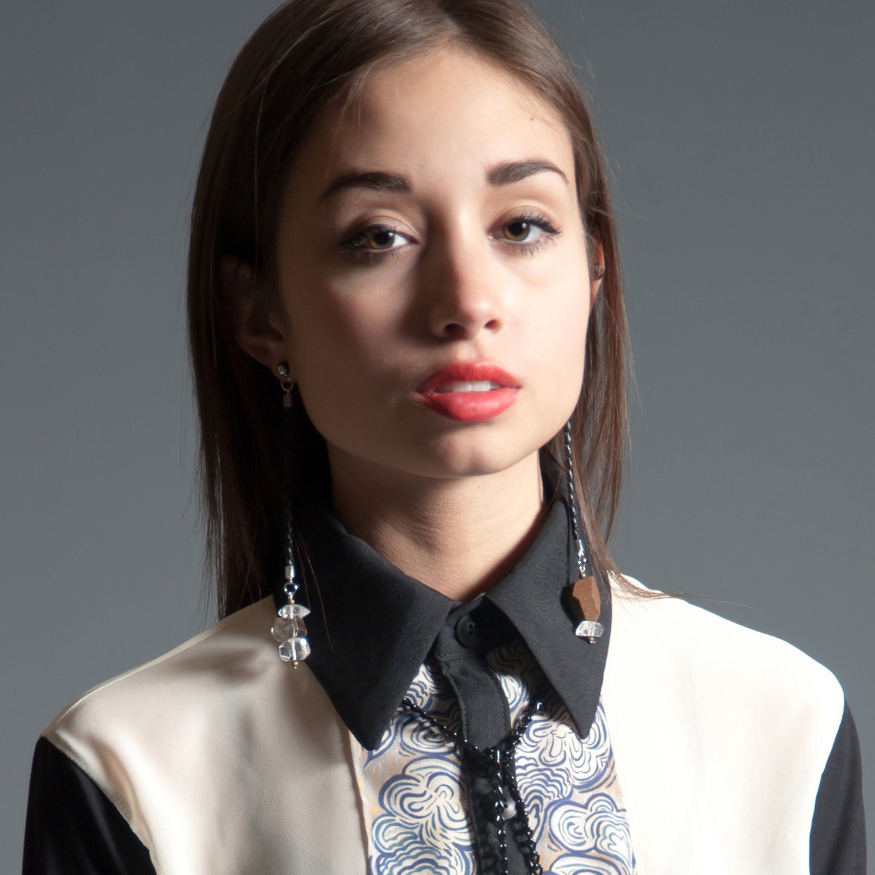 Breeze Blouse - Digitally Printed Silk, Cream Chiffon and Black Sateen - LAST ONE - Size L