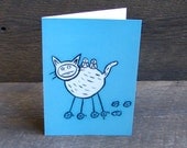 Wheelie Cat Blank greeting card
