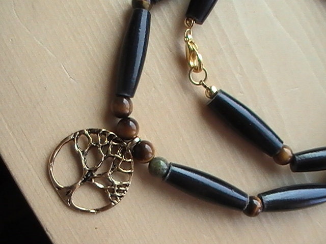 Tiger Eye Bone Celtic Tree of Life Necklace Handmade Gifts Unisex Mother Father Sister Brother DragonflyRidge