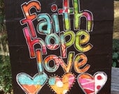 MADE TO ORDER- Faith Hope Love Mixed Media Collage ( 5 1/2 x 5 1/2 in)