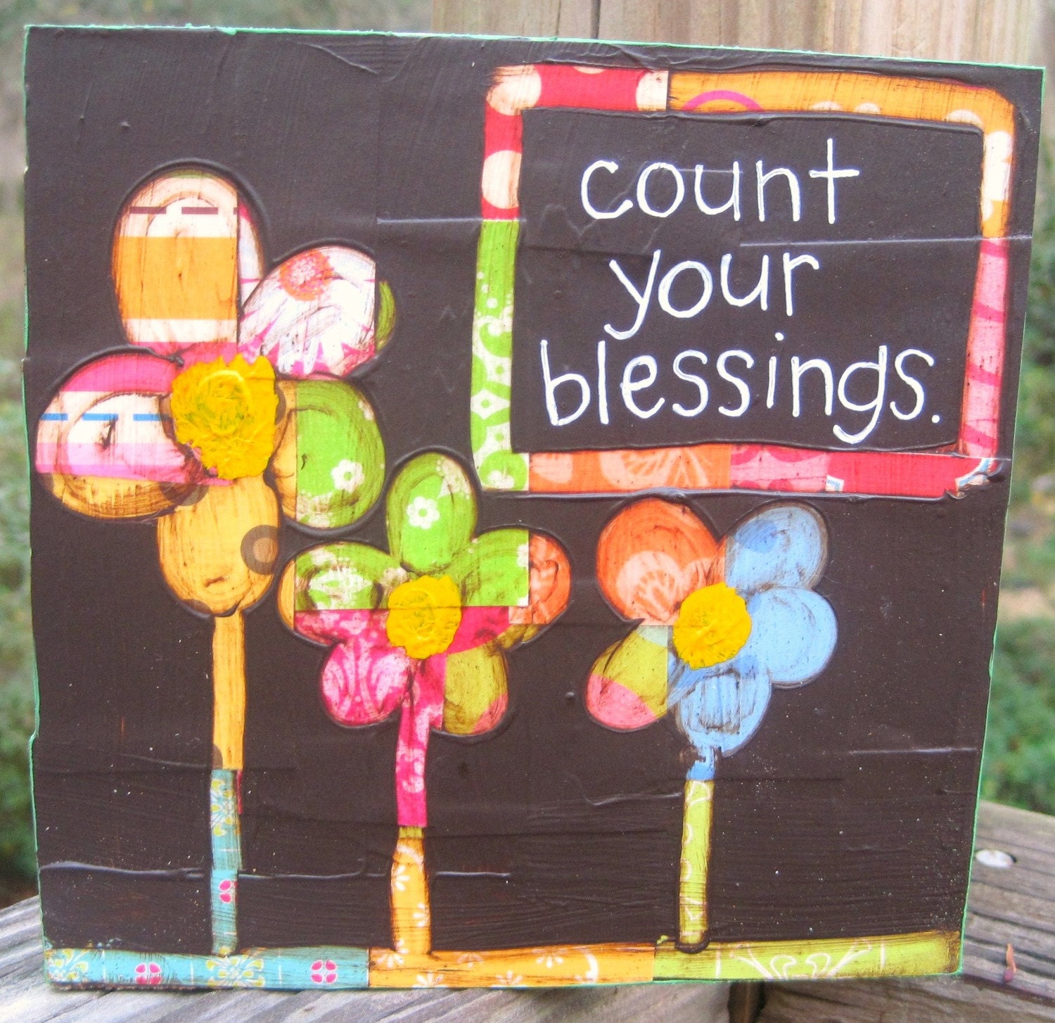 MADE TO ORDER- Count Your Blessings Mixed Media Collage ( 5 1/2 x 5 1/2 in)