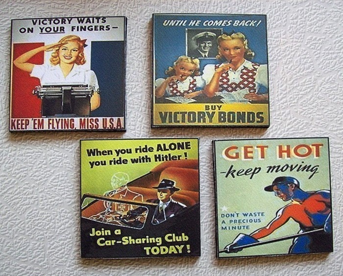 Propaganda poster coasters World War 2 retro vintage 1940's kitsch art