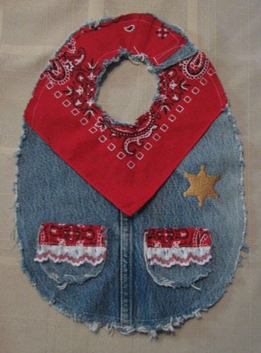 Girls Cute Western Denim and Red Bandana Bib