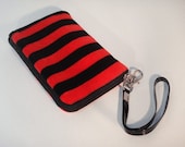 Soft red and black stripe pouch