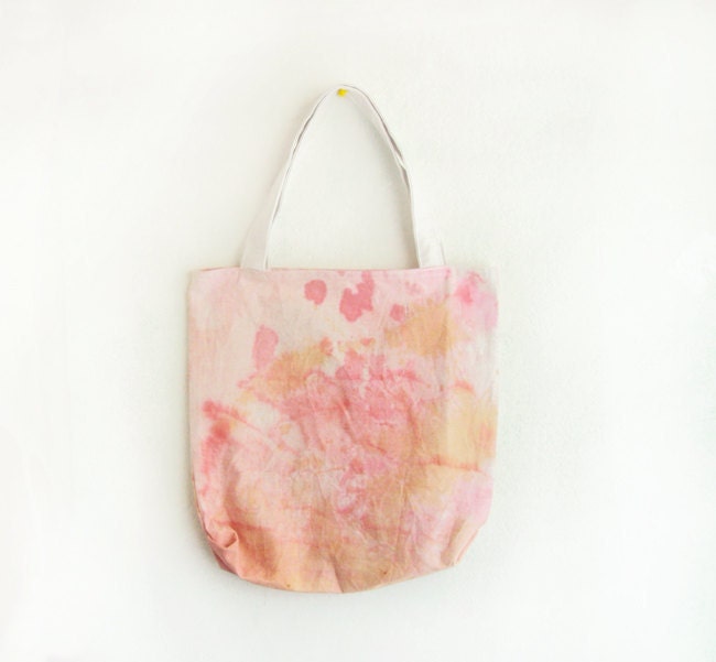 coral, pink and beige dyed texture canvas tote