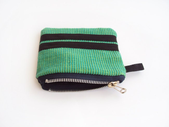 green and black stripes pouch