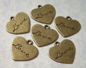Engraved Love Heart Charms 22mm x 21mm Antique Bronze Heart Pendants (6 pieces)