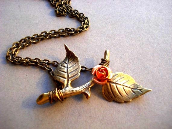 Twig Branch Necklace with Rosebud