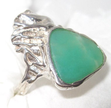 Australia Green chrysoprase Ring Designer handmade USA Sterling Silver