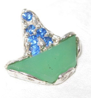 Clearance Sale - Australia chrysoprase Pendant w/ lab sapphires  handmade USA  Sterling Silver