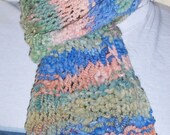 Clearance Sale Hand Knit Scarf pretty pastels unique ooak Candy Land