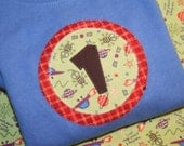 Aliens from Outer Space Boys First Birthday Number Shirt -18 month long sleeved blue bodysuit