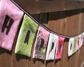 HAPPY BIRTHDAY Reusable Fabric Banner - Pinks and Greens