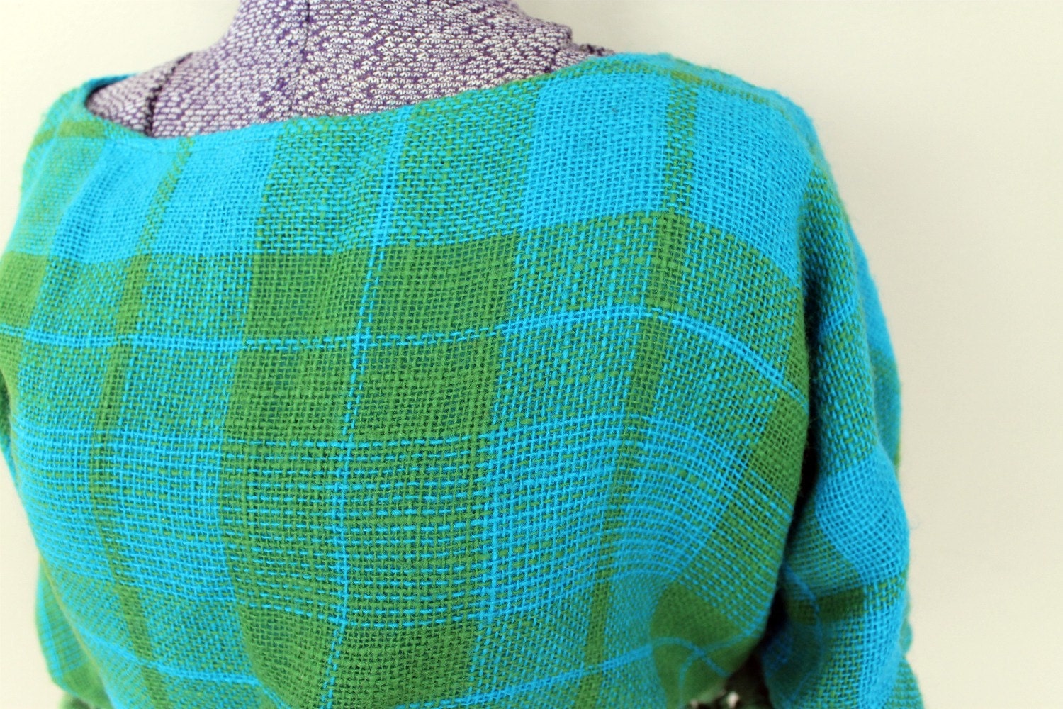 SALE:  Gorgeous Vintage Plaid Poncho Green and Blue