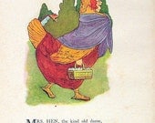 Rooster, Hen 1912 Antique Bird Children Book Plate 2 Sided