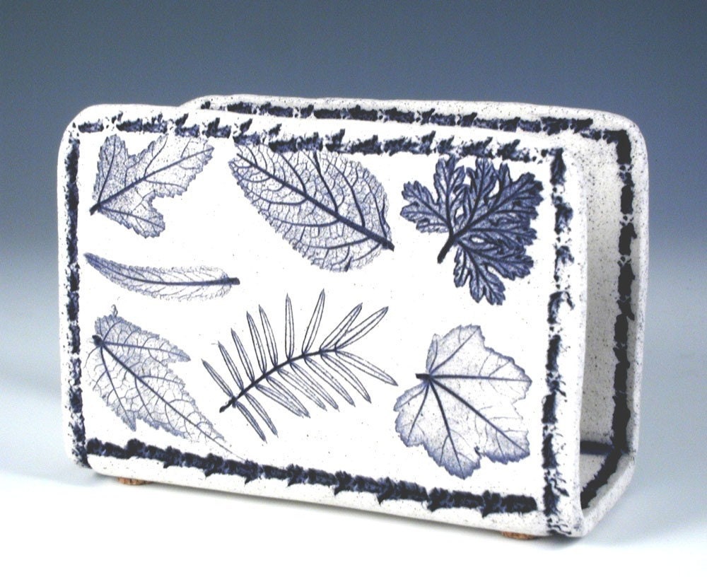 Letter/Napking Holder, blue leaf