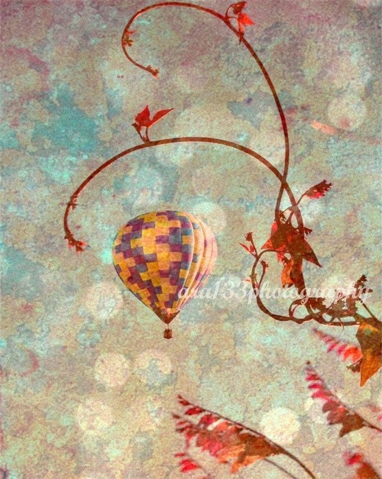 50% OFF SALE- Whimsical Picture, Hot Air Balloon Photography, Colorful, Nature Photo, Sky, Yellow, Blue, Pink -8x10 inch Print -Captured - ara133photography