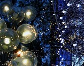 Abstract Light Photography - Celestial Decor - Dark Navy Blue, Bokeh, Monochromatic Photograph, 5x5 inch photograph print, Festival