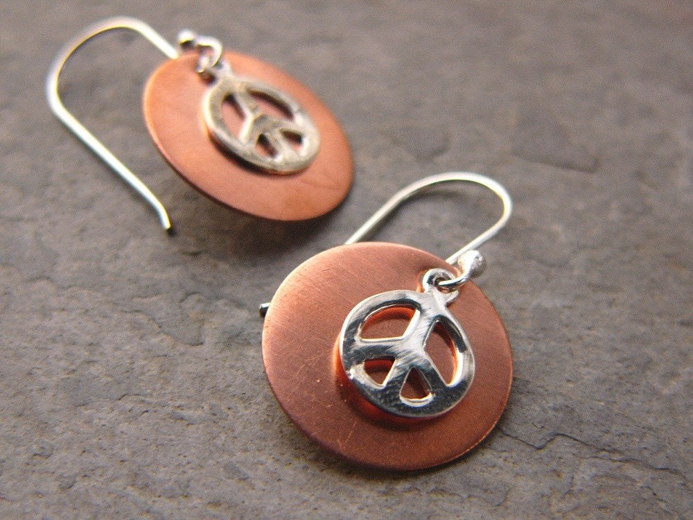 SALE - 25% OFF  Peace Times 2 - Sterling Silver and Copper Earrings