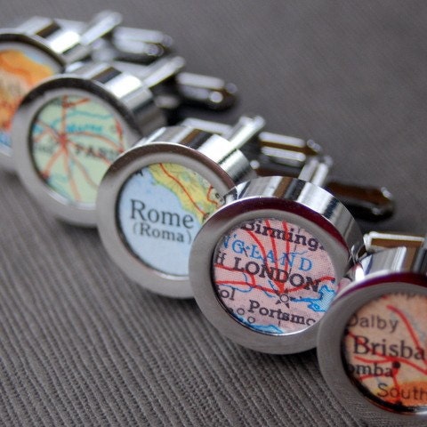 Vintage Map Cuff Links - You Pick Cities - Gift for Dad