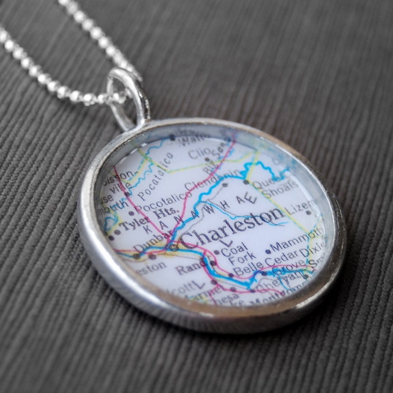 Charleston West Virginia Necklace Jewelry Vintage Map