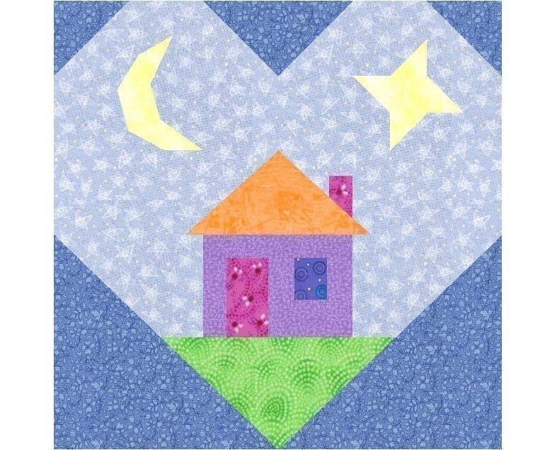 Heart and Home paper pieced quilt block pattern INSTANT DOWNLOAD PDF
