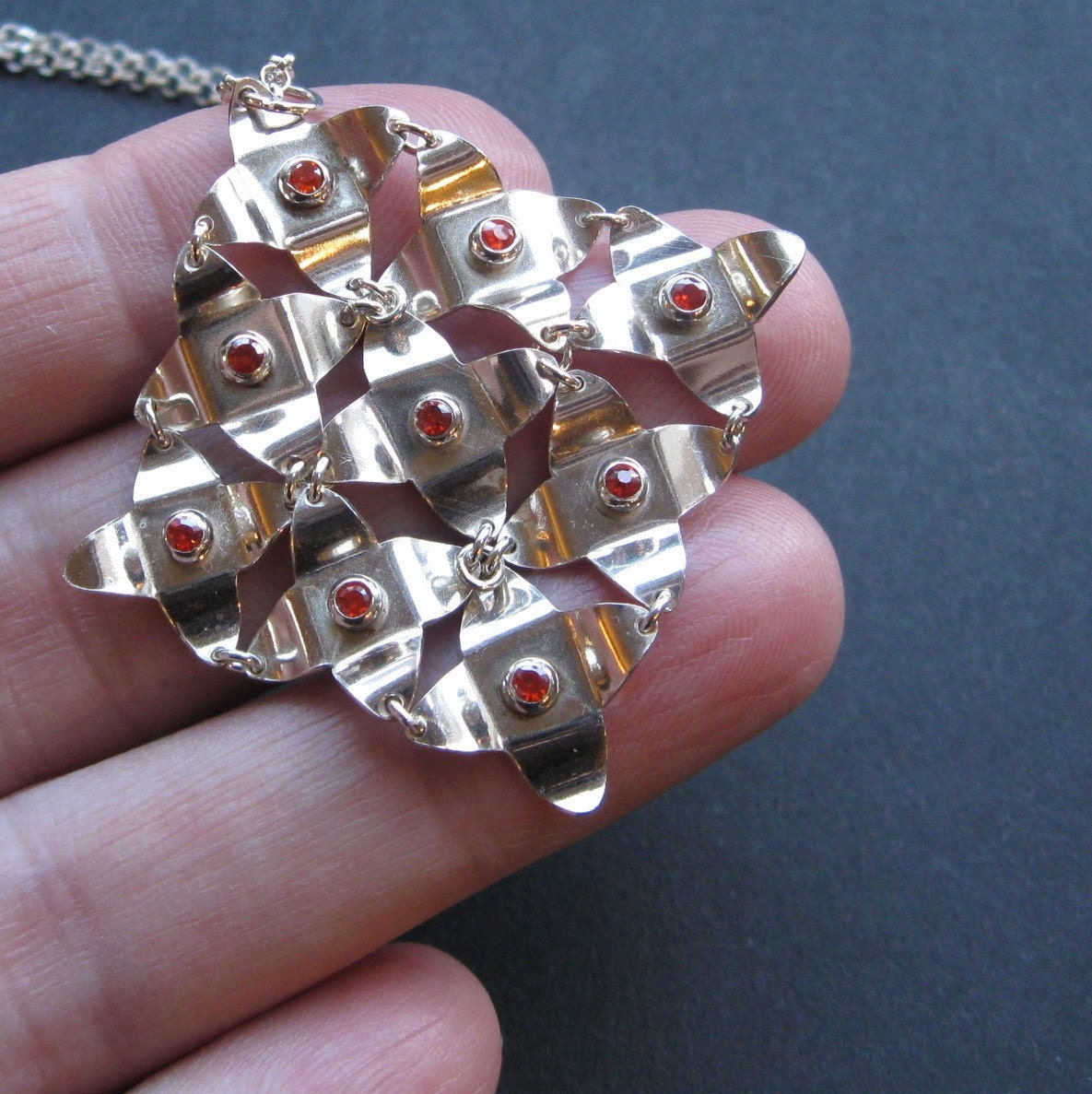 Orange CZ and fire opal Galaxy Necklace in Sterling Silver