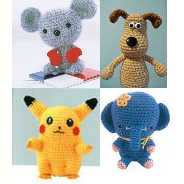 Amigurumi Crochet Pattern Collection of Pikachu Pokemon Mice Elephant Wallace Gromit