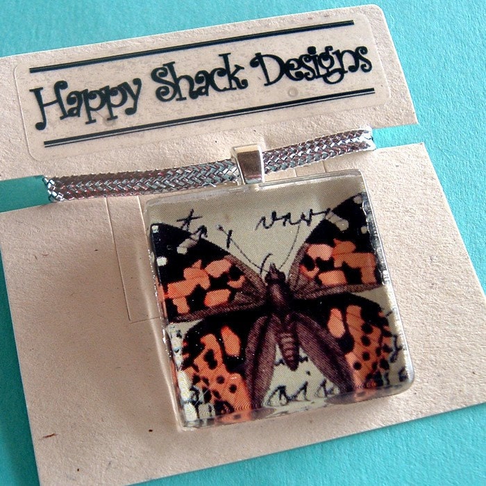 Flutterby No. 3 Glass Tile Pendant by Happy Shack Designs