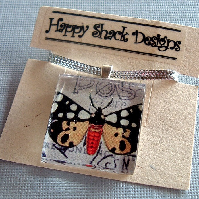 Flutterby No. 13 Glass Tile Pendant by Happy Shack Designs