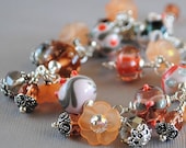 Peach Blossom Lampwork, Crystal, Sterling and Flower Bracelet