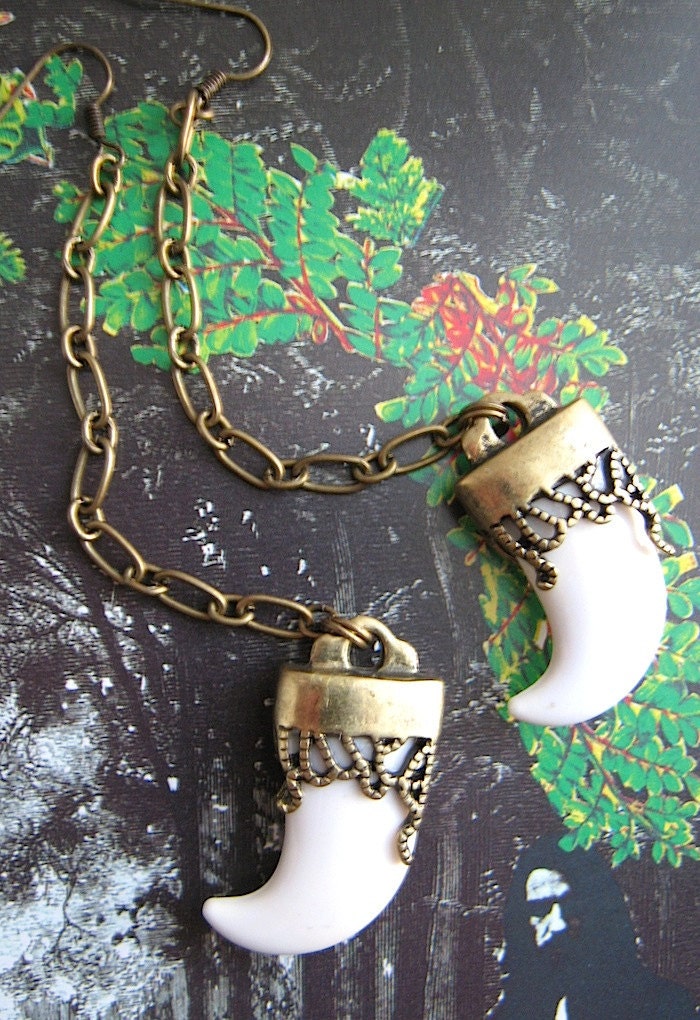 pointy thorn resin horn and brass earrings