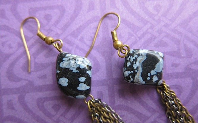 princess snowflake obsidian and chain earrings