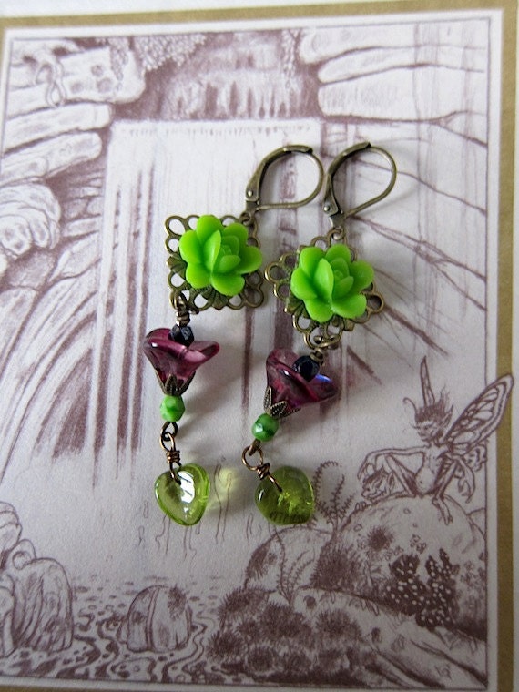 freshly picked SPRING FLOWERS and czech bead earrings