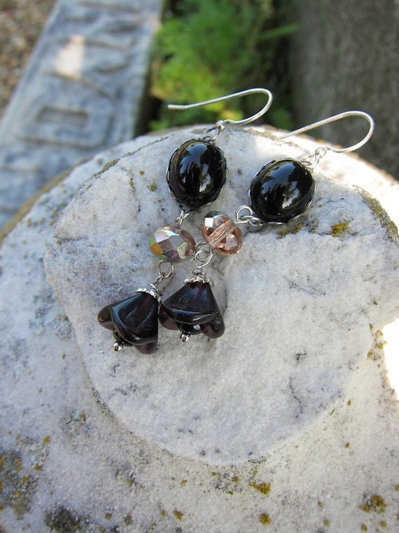 THE BLACK DAHLIA swarovski jet glass earrings
