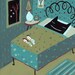 Tuxedo Cat Art Print in Teal Turquoise Blue Olive Green 5x7 (Solid Black Cat also available) poster folk art